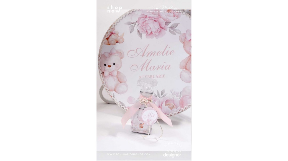 Trusou botez cu ursuleti si hortensii Teddy Bear Pink 4